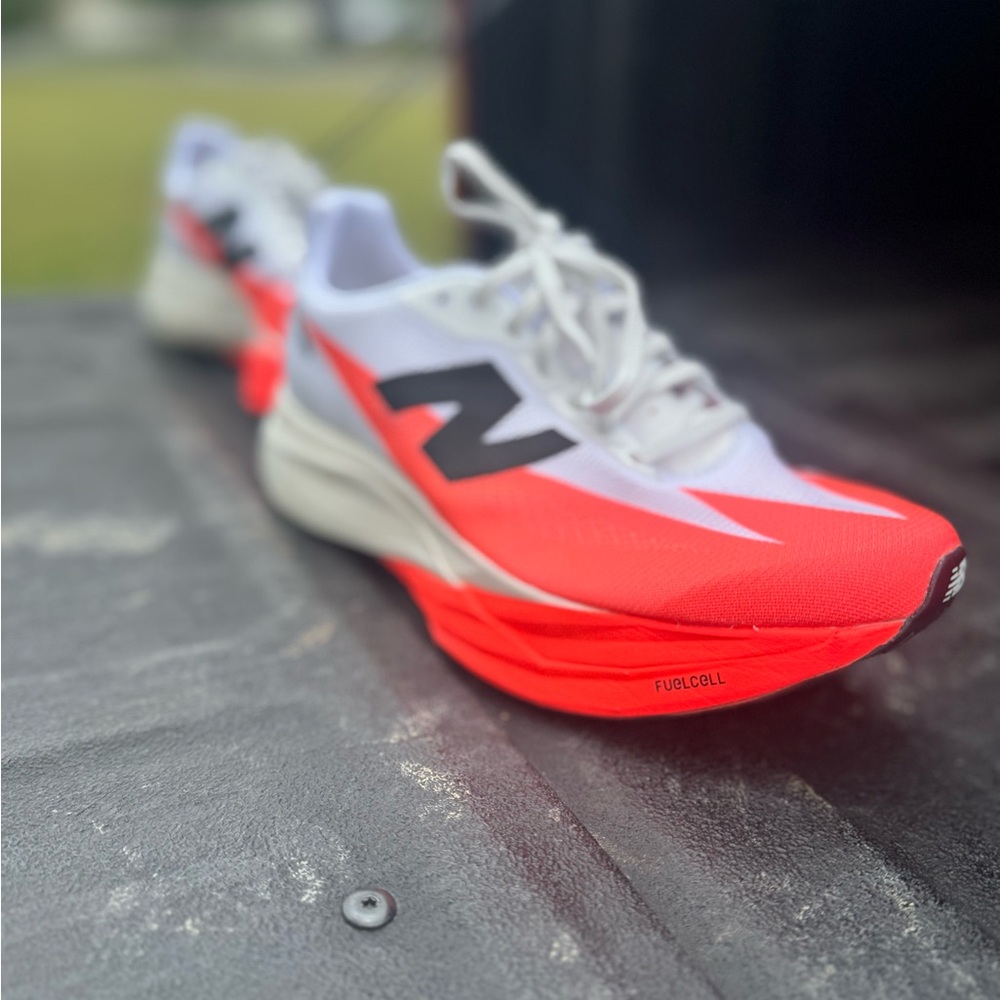 New Balance White & Red FuelCell Running Sneakers